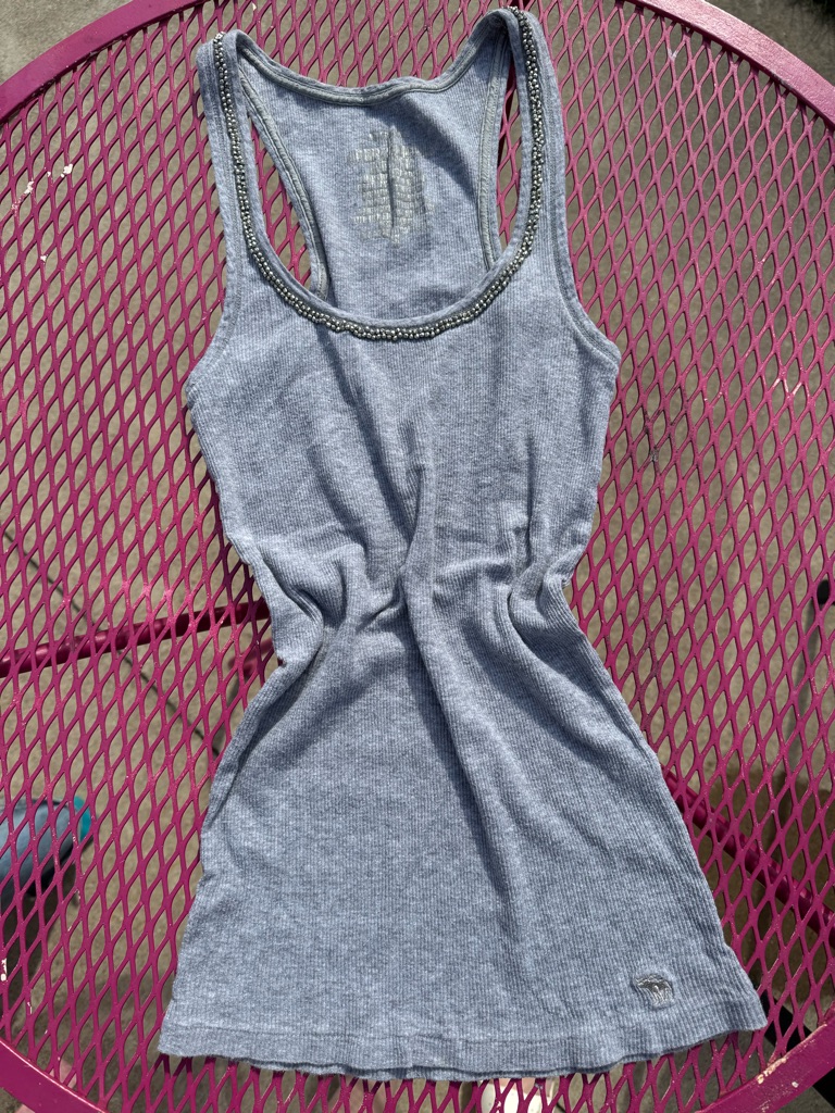 Abercrombie & Fitch Light Gray Ribbed Racerback Tank With Beaded Neck
